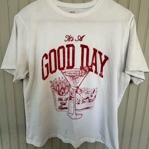 White Tee with Red 'Good Day' for a girl dinner Graphic tee cropped